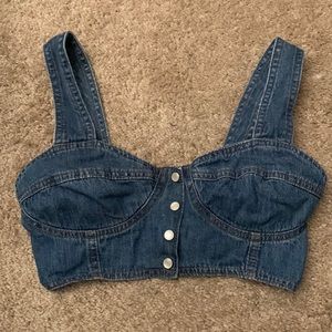 VINTAGE MIXED BLUES Y2K 90s PEARL SNAP DENIM CROP TOP